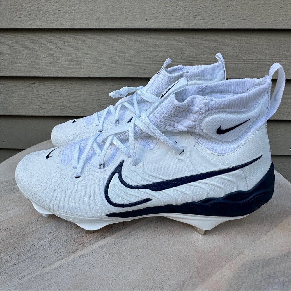 Nike Alpha Huarache NXT White & Navy Metal‎ Men’s Baseball Cleats Sz 7.5 - Picture 2 of 8